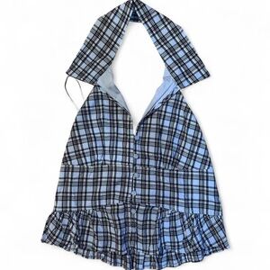 Hollister Blue and Black Plaid Halter Top